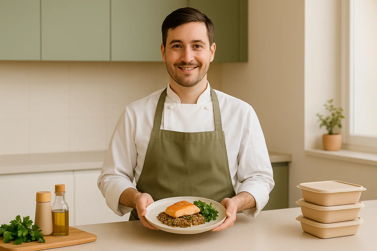 השף של Daily Chef במטבח מודרני ונקי