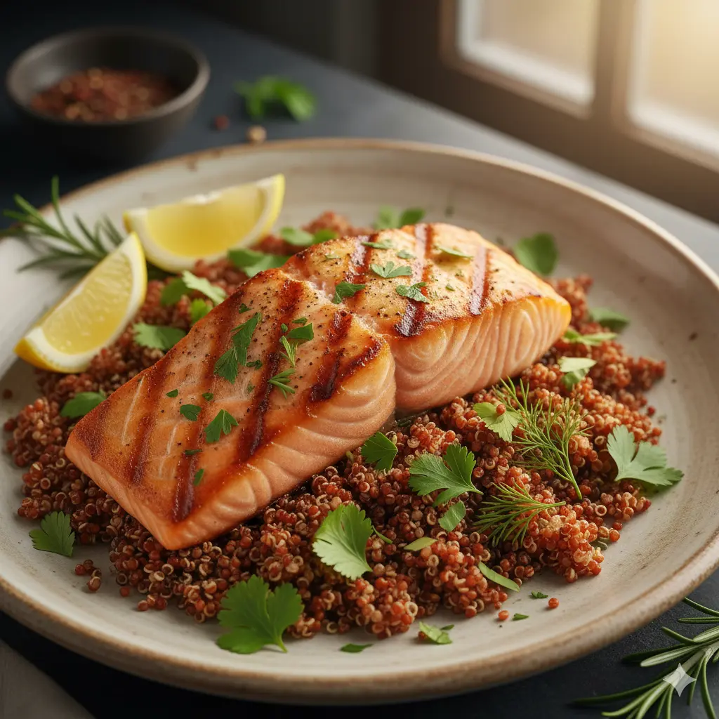 סלמון צלוי עם קינואה ועשבי תיבול