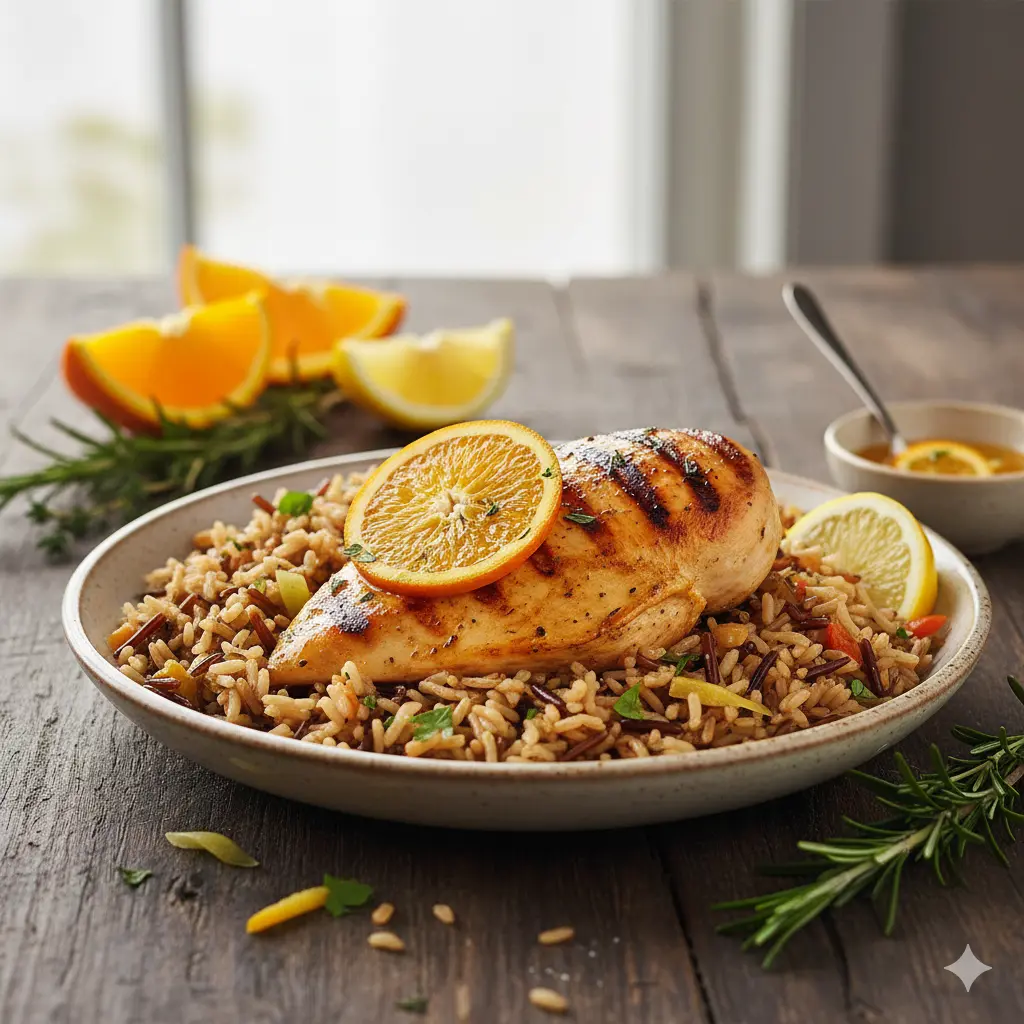 חזה עוף במרינדת הדרים עם אורז בר