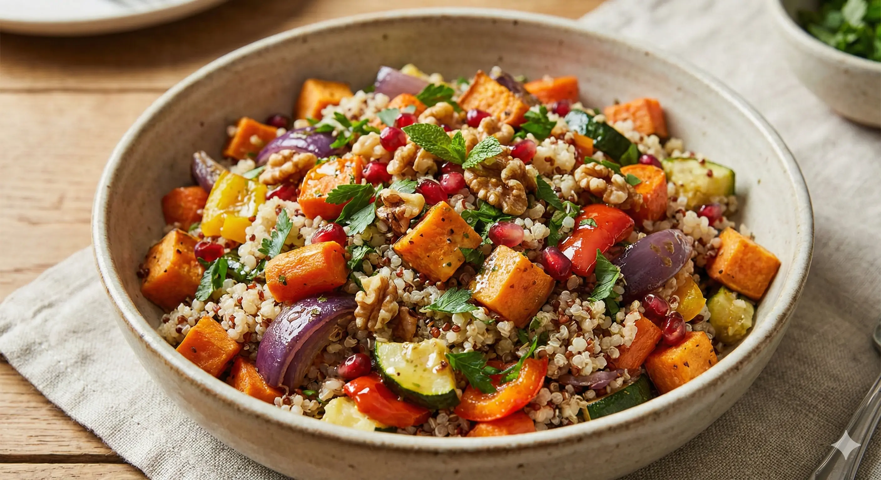 קערת סלט קינואה וירקות צלויים