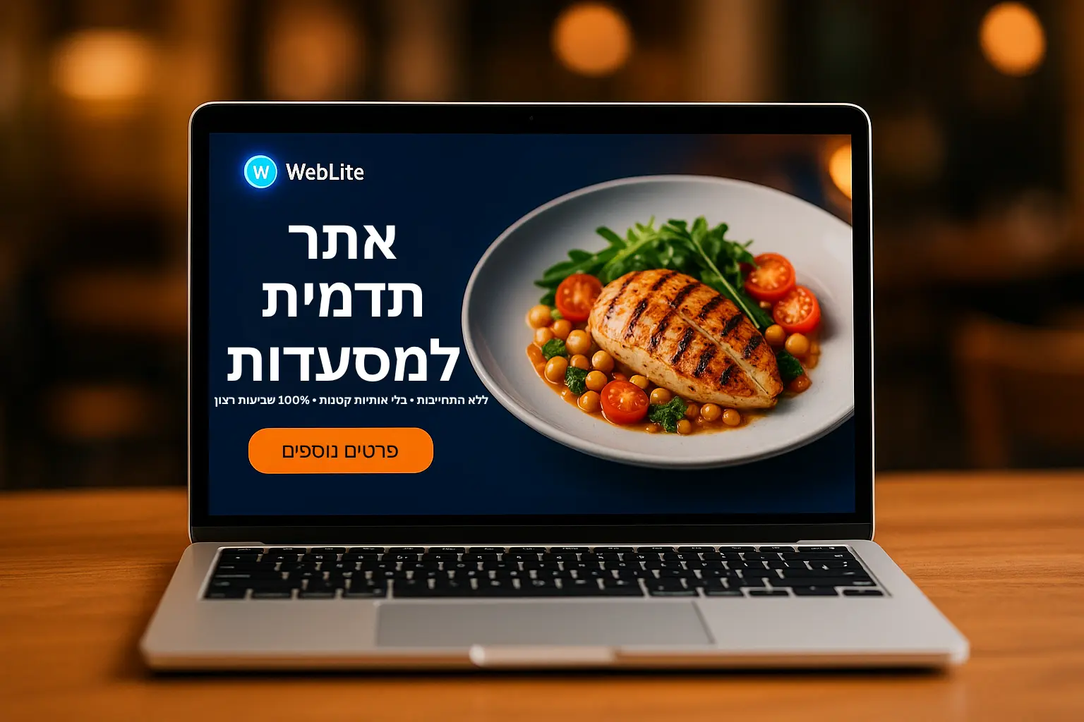 מוקאפ אתר מסעדה גורמה של WebLite על מחשב נייד