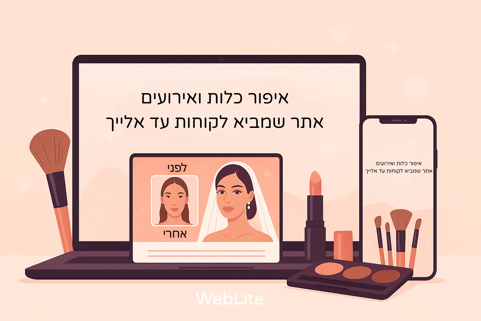 מאפרת בעבודה עם אתר של WebLite ברקע